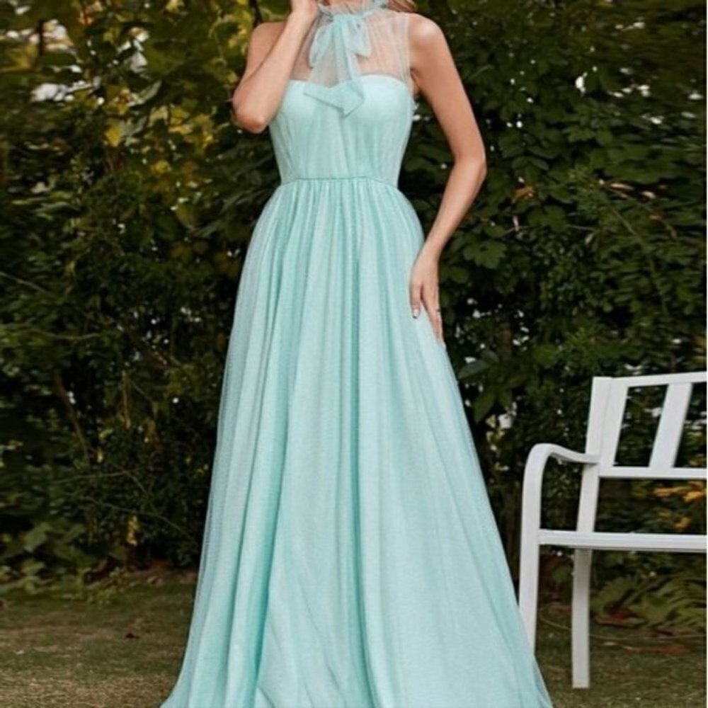 MINT BLUE RUFFLE SHEER STAND COLLAR PREMIUM BRAND AND QUALITY SPECIAL EV…